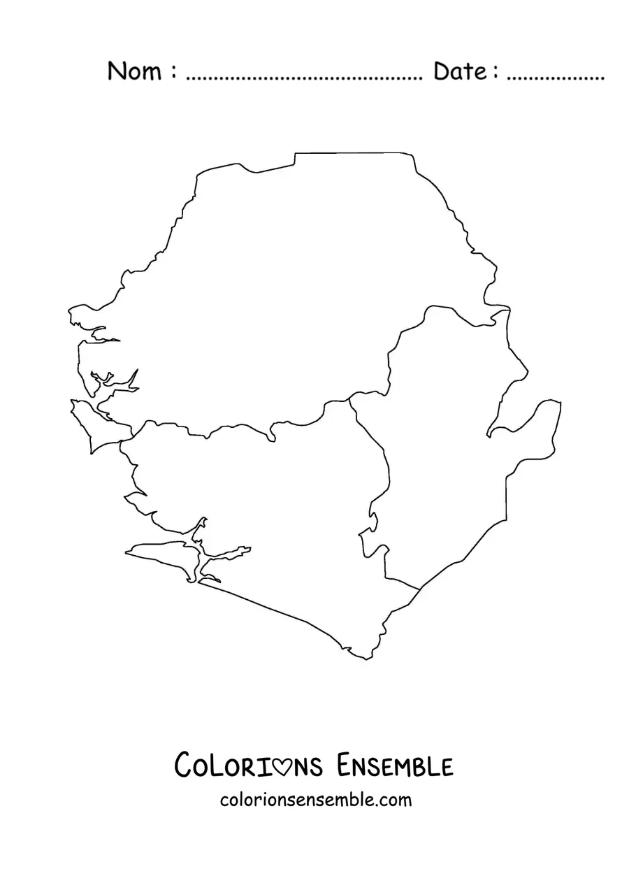 Image à colorier d'une carte politique de la Sierra Leone