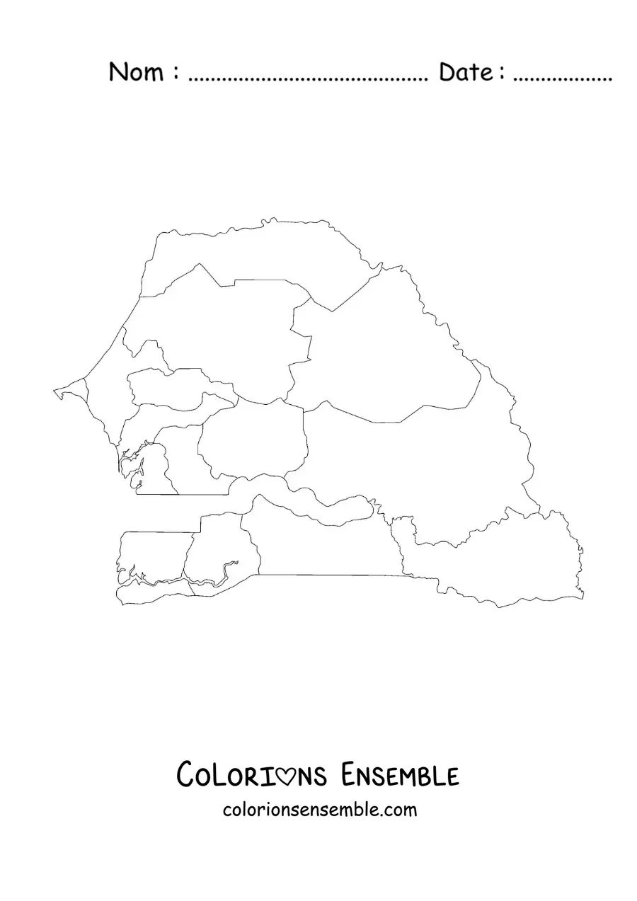 Image à colorier d'une carte politique du Sénégal