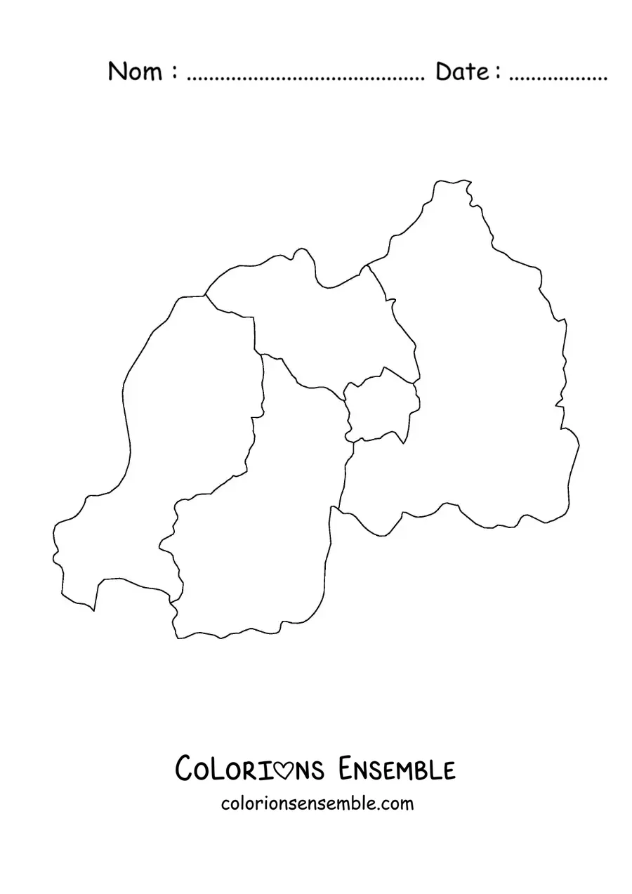 Image à colorier d'une carte politique du Rwanda