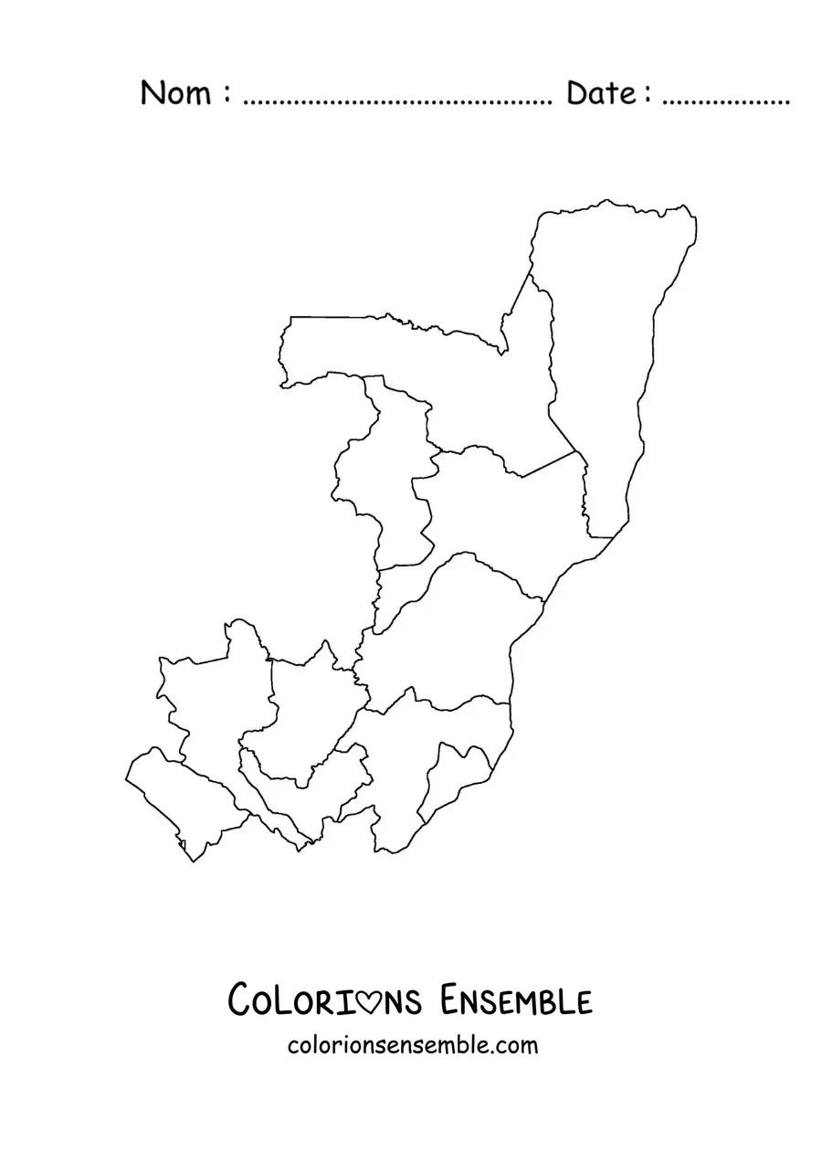 Image à colorier d'une carte politique du Congo