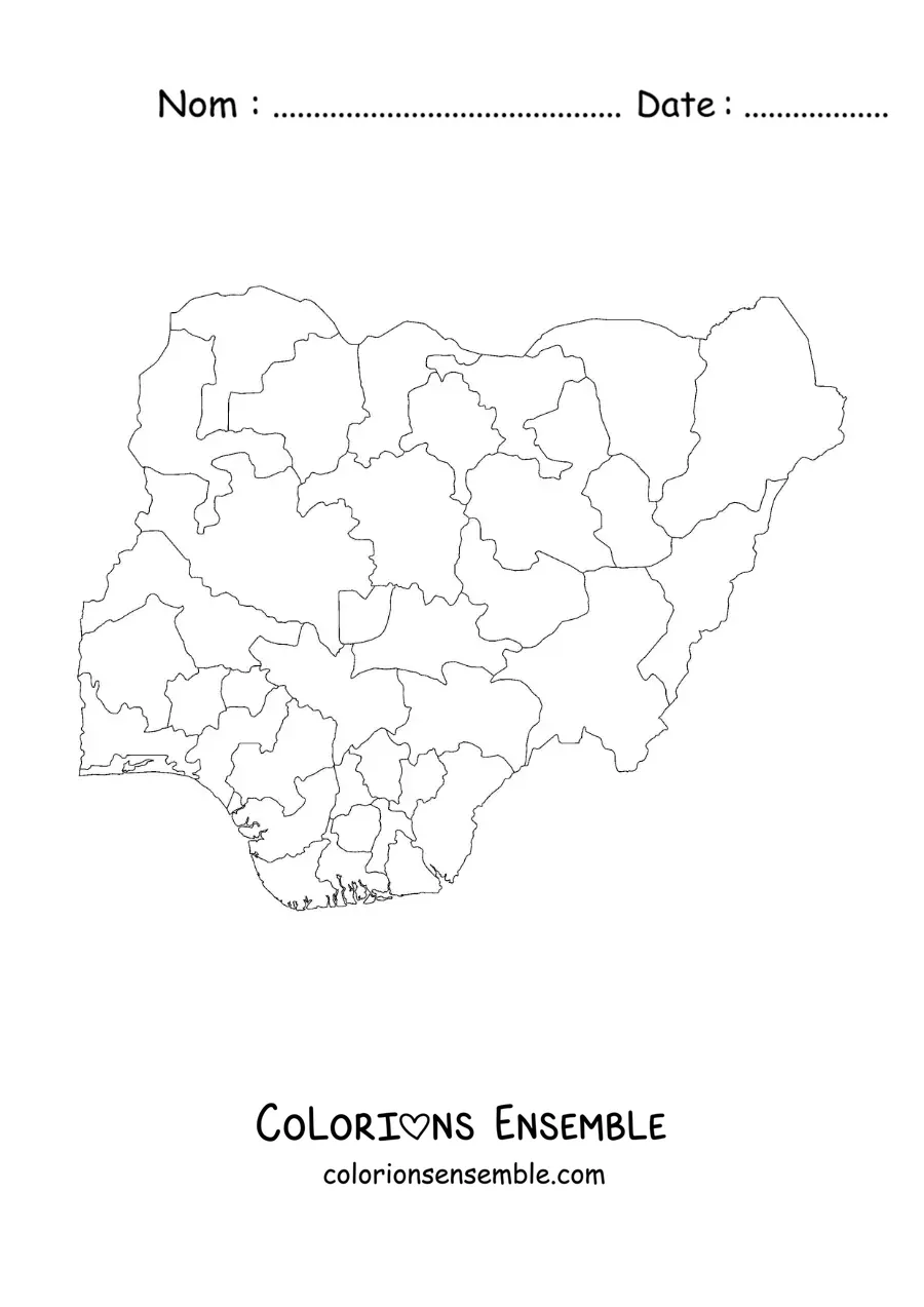 Image à colorier d'une carte politique du Nigeria