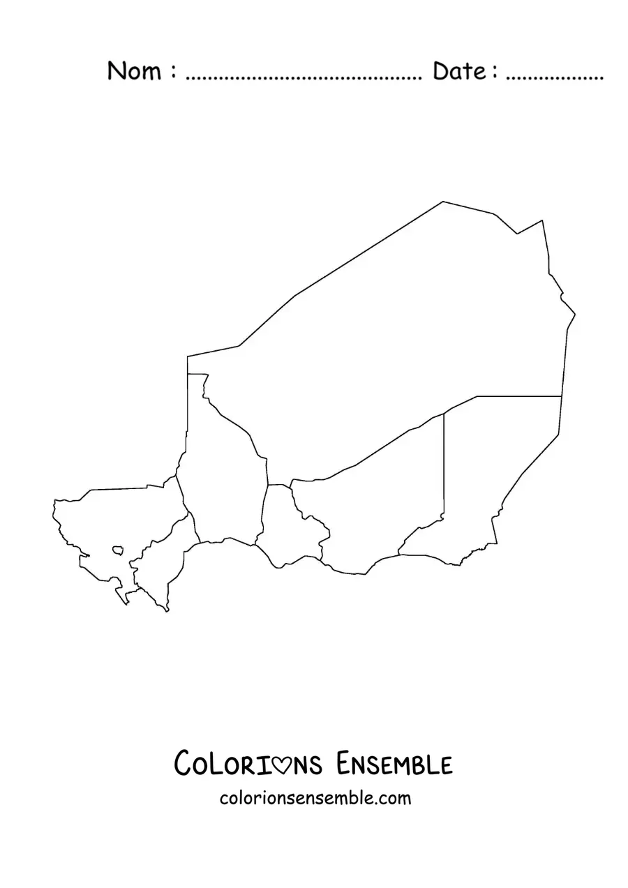Image à colorier d'une carte politique du Niger