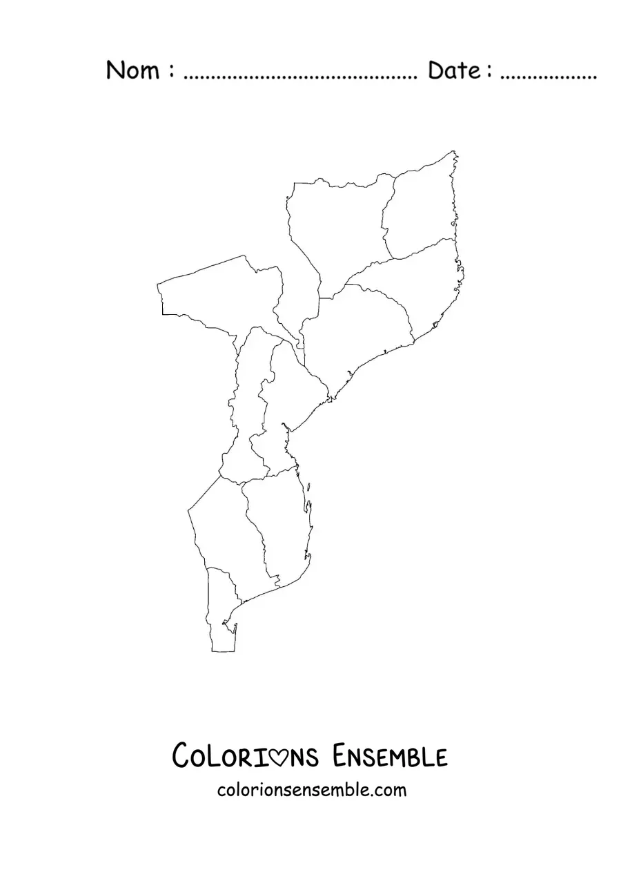 Image à colorier d'une carte politique du Mozambique