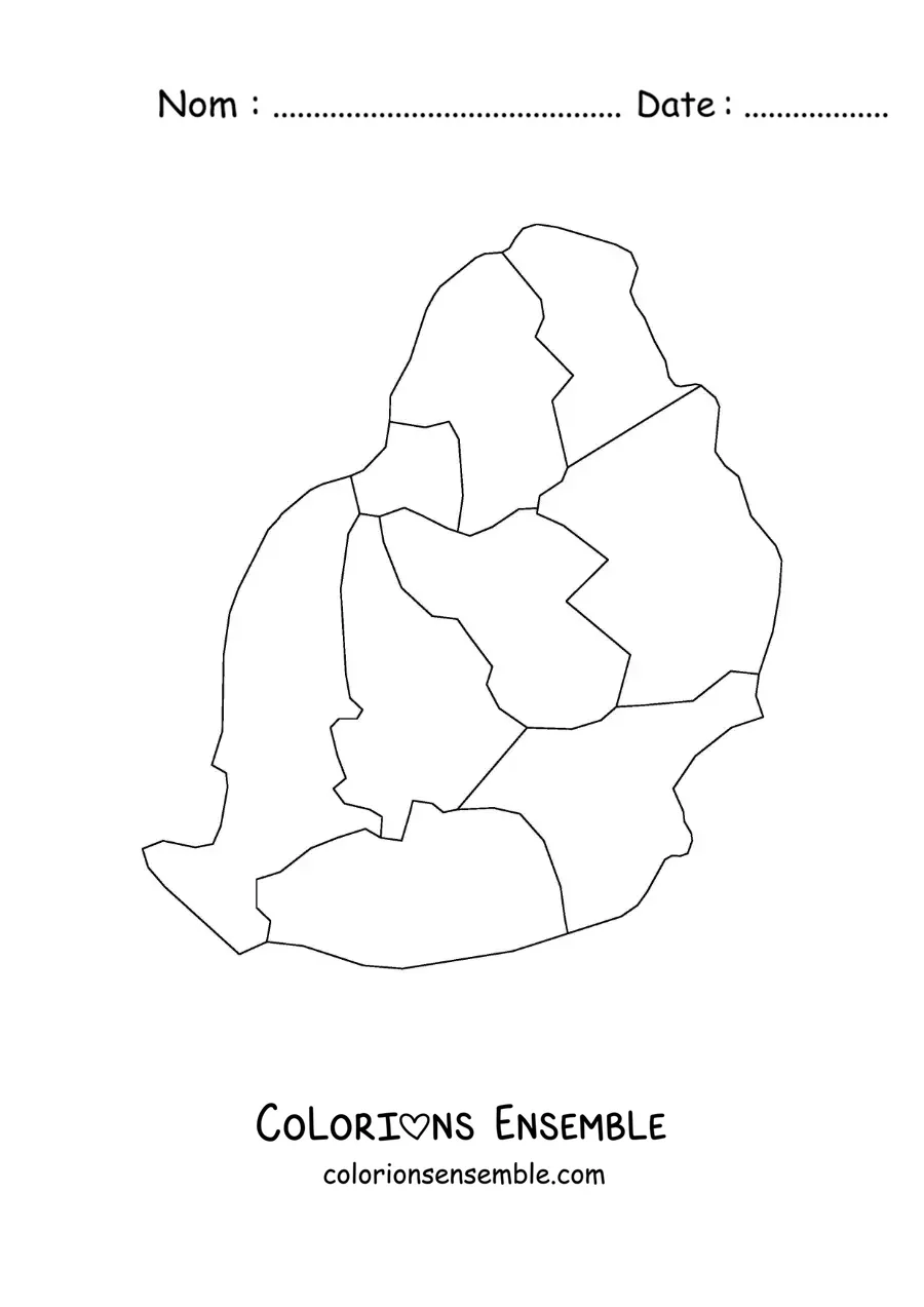 Image à colorier d'une carte politique de Maurice