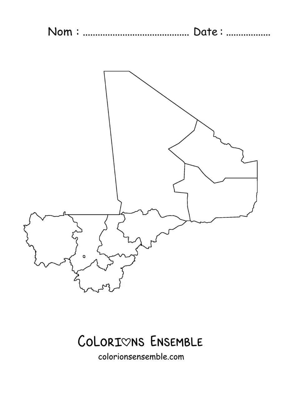 Image à colorier d'une carte politique du Mali