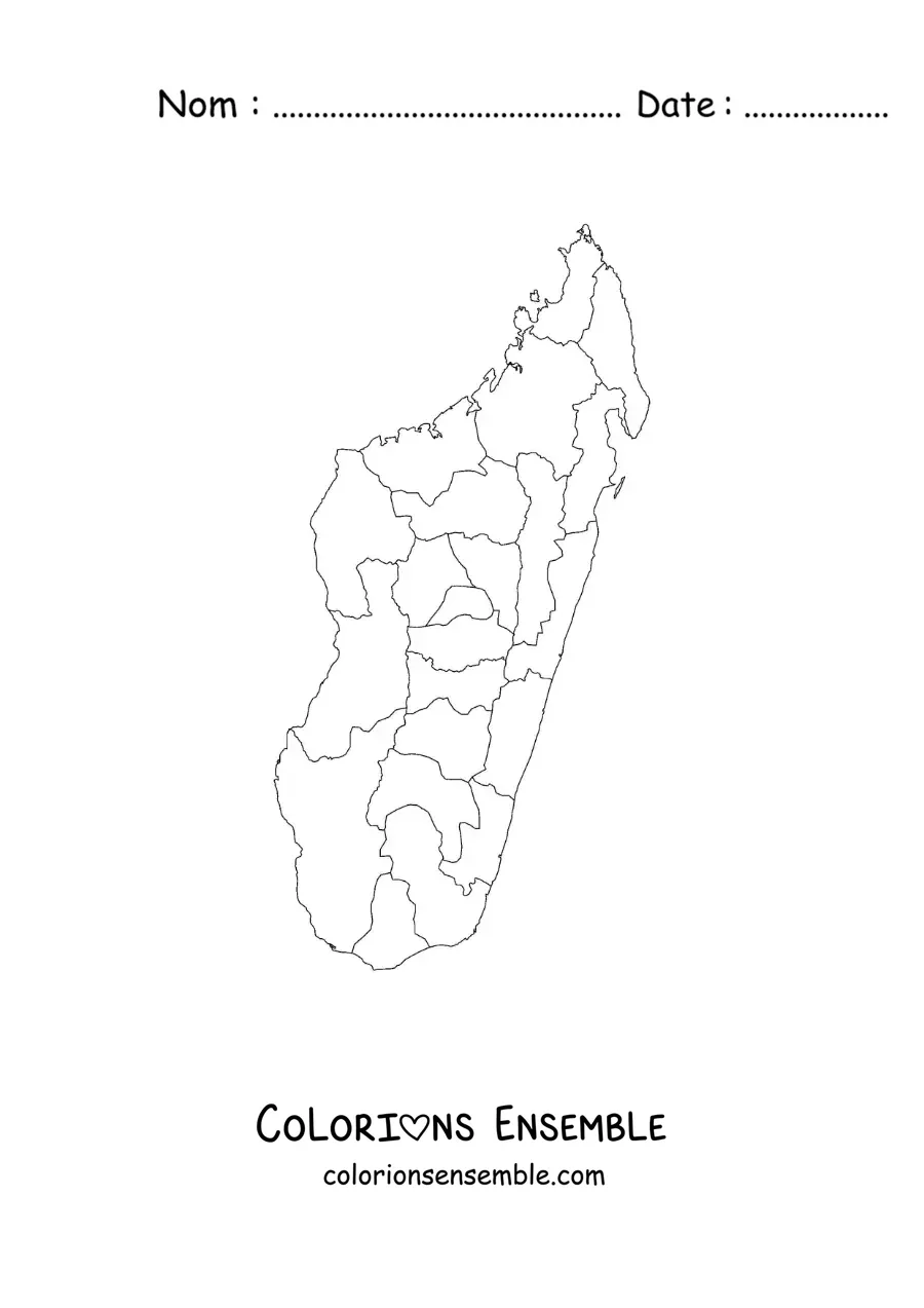 Image à colorier d'une carte politique de Madagascar