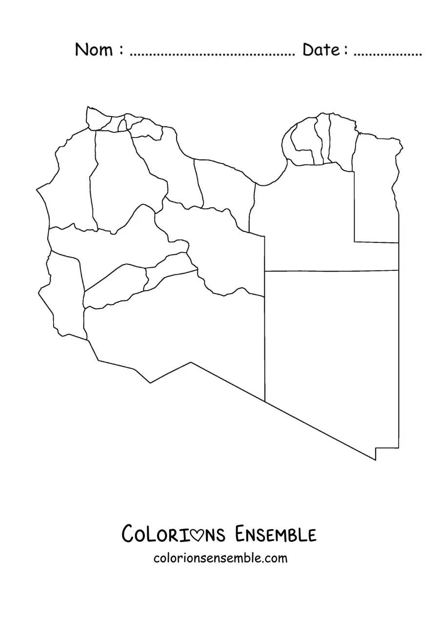 Image à colorier d'une carte politique de la Libye