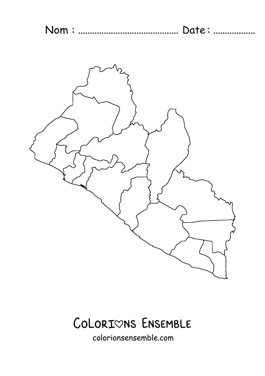 Image à colorier d'une carte politique du Liberia
