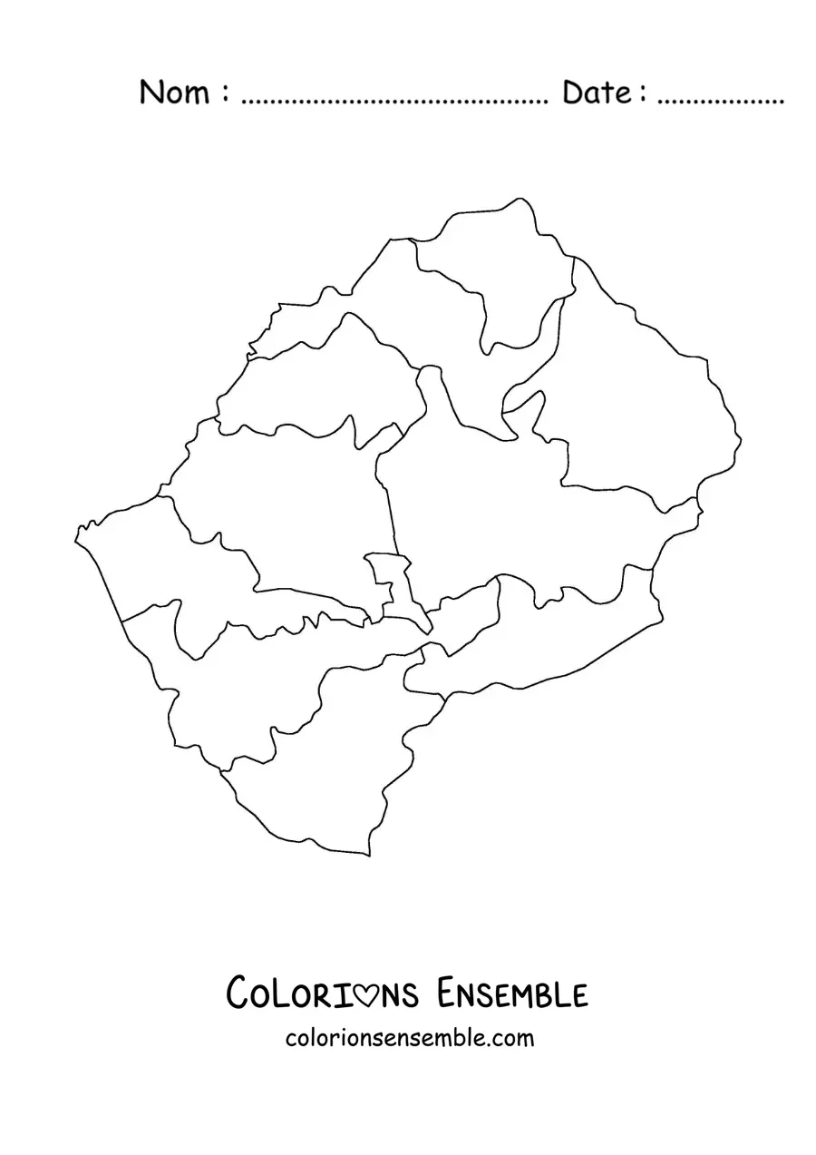 Image à colorier d'une carte politique du Lesotho