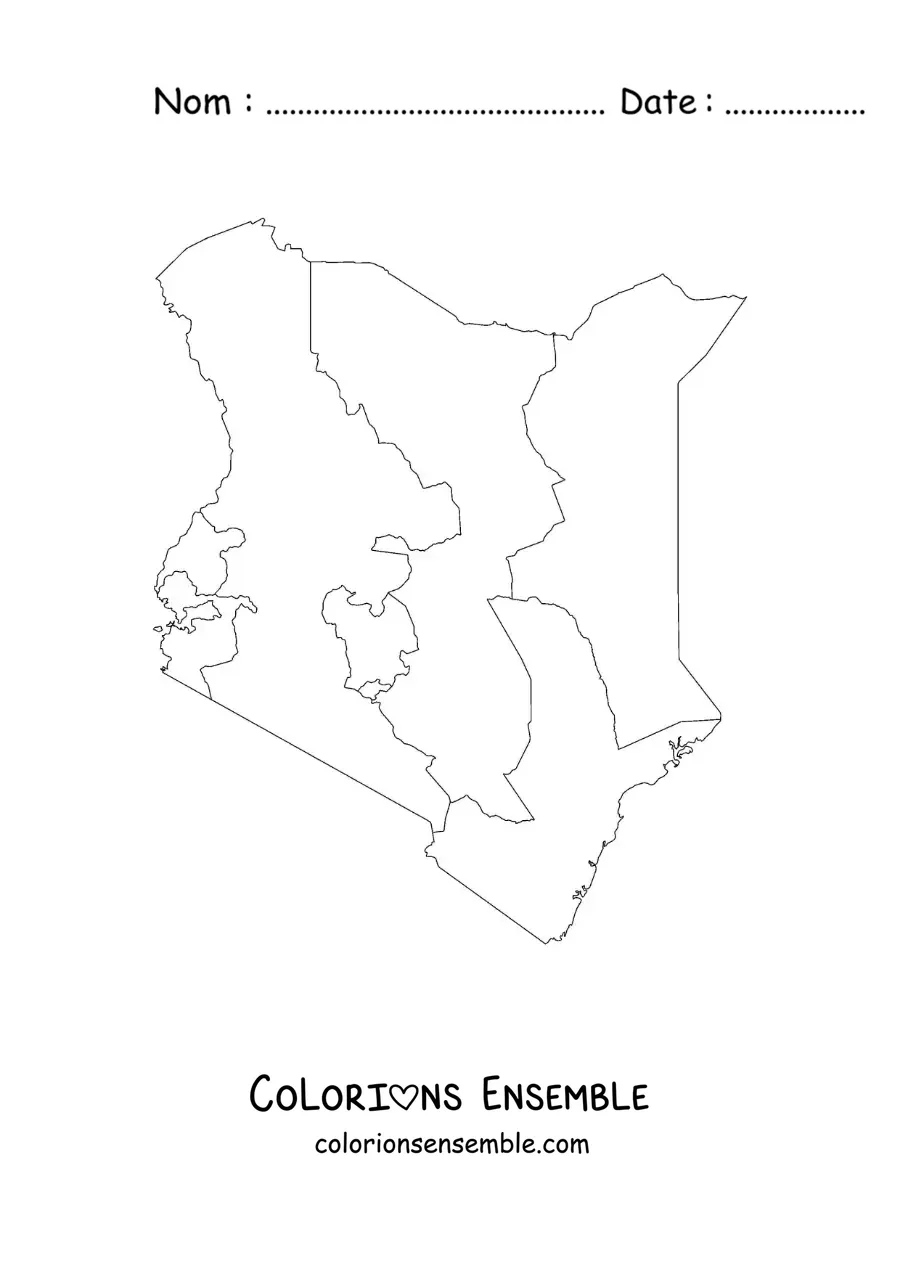 Image à colorier d'une carte politique du Kenya