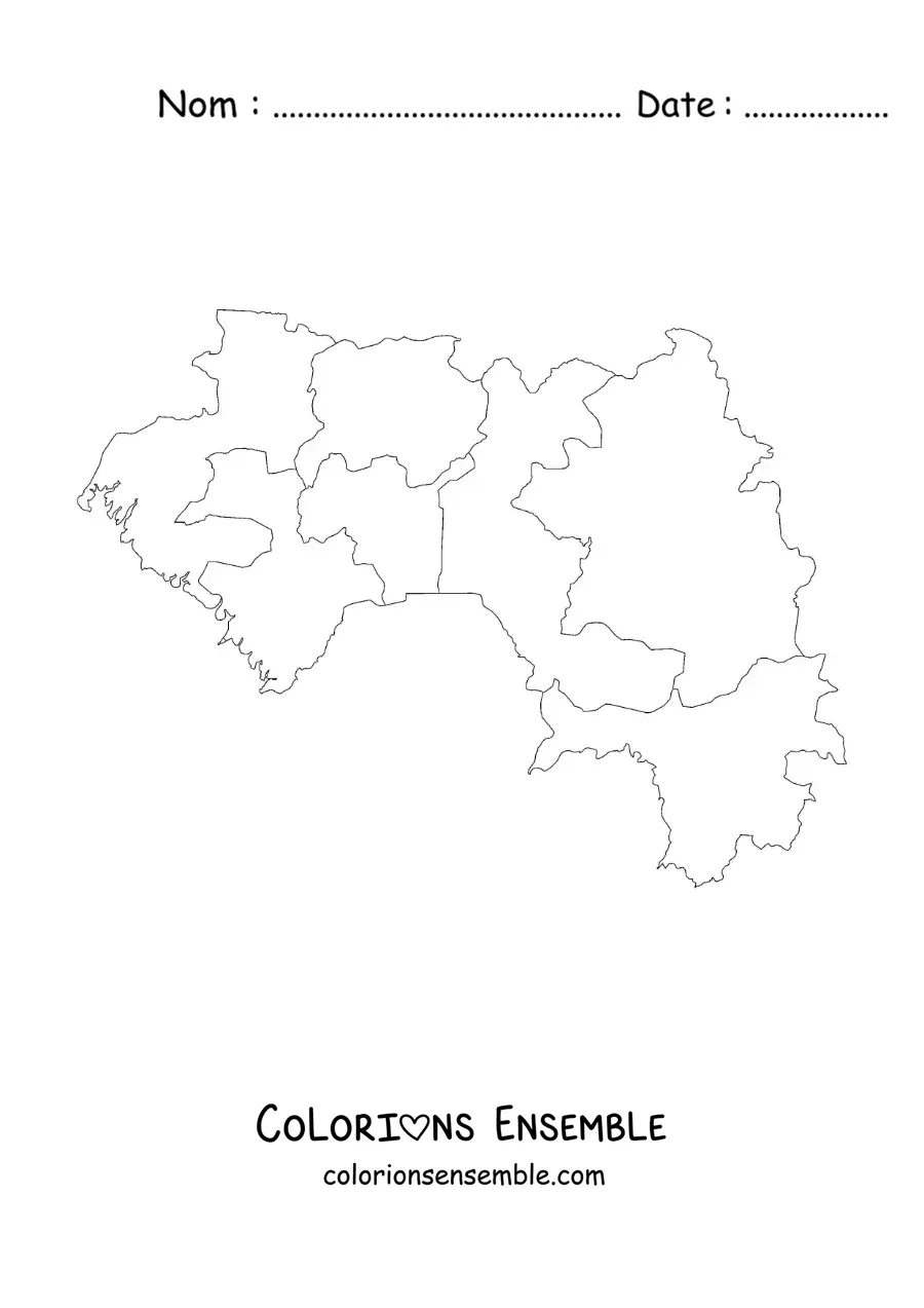 Image à colorier d'une carte politique de la Guinée