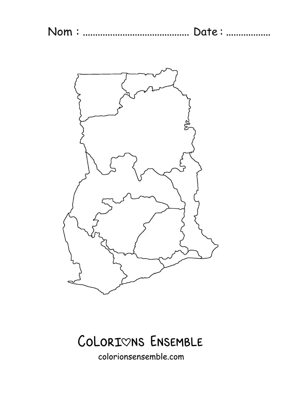 Image à colorier d'une carte politique du Ghana