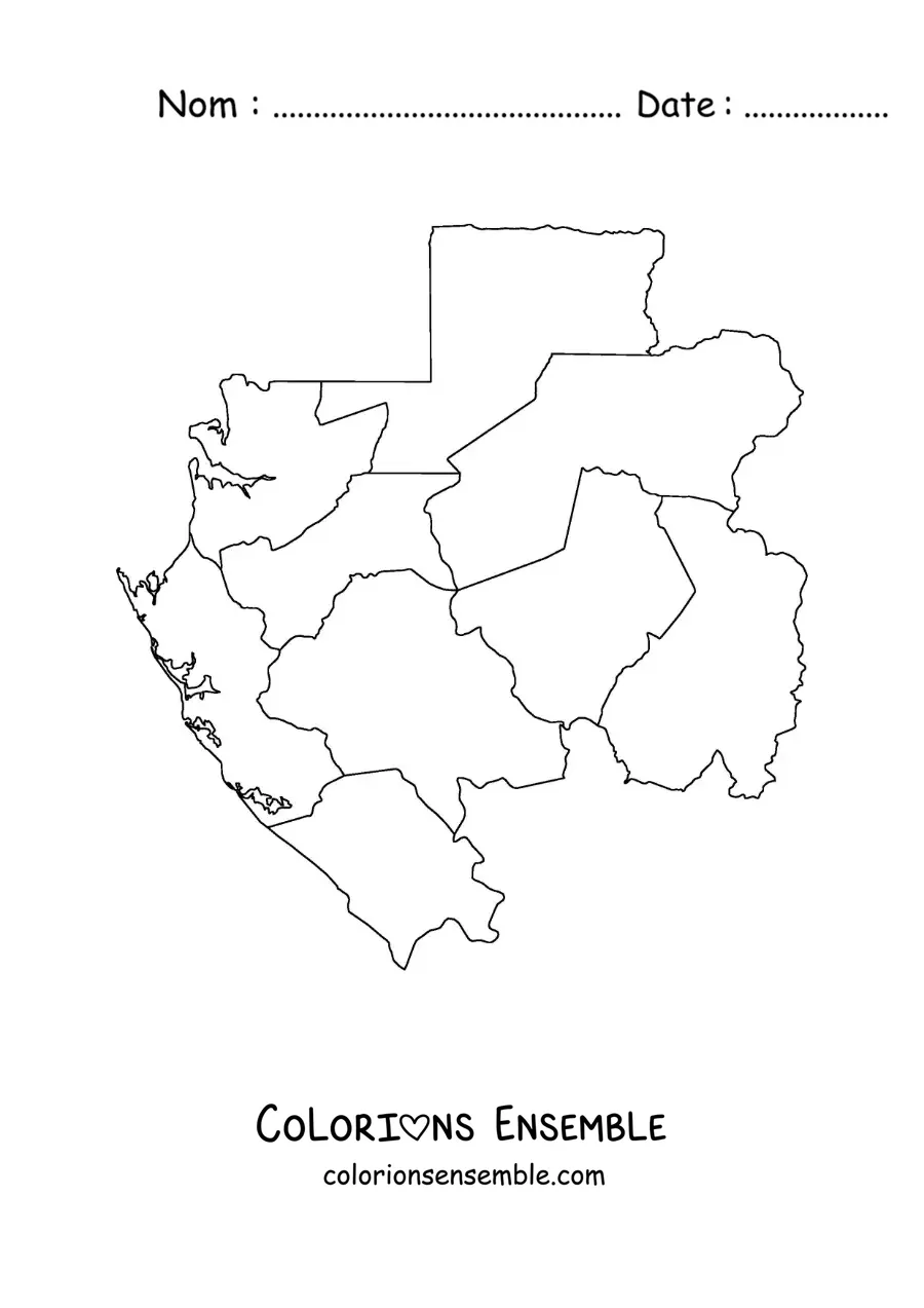 Image à colorier d'une carte politique du Gabon