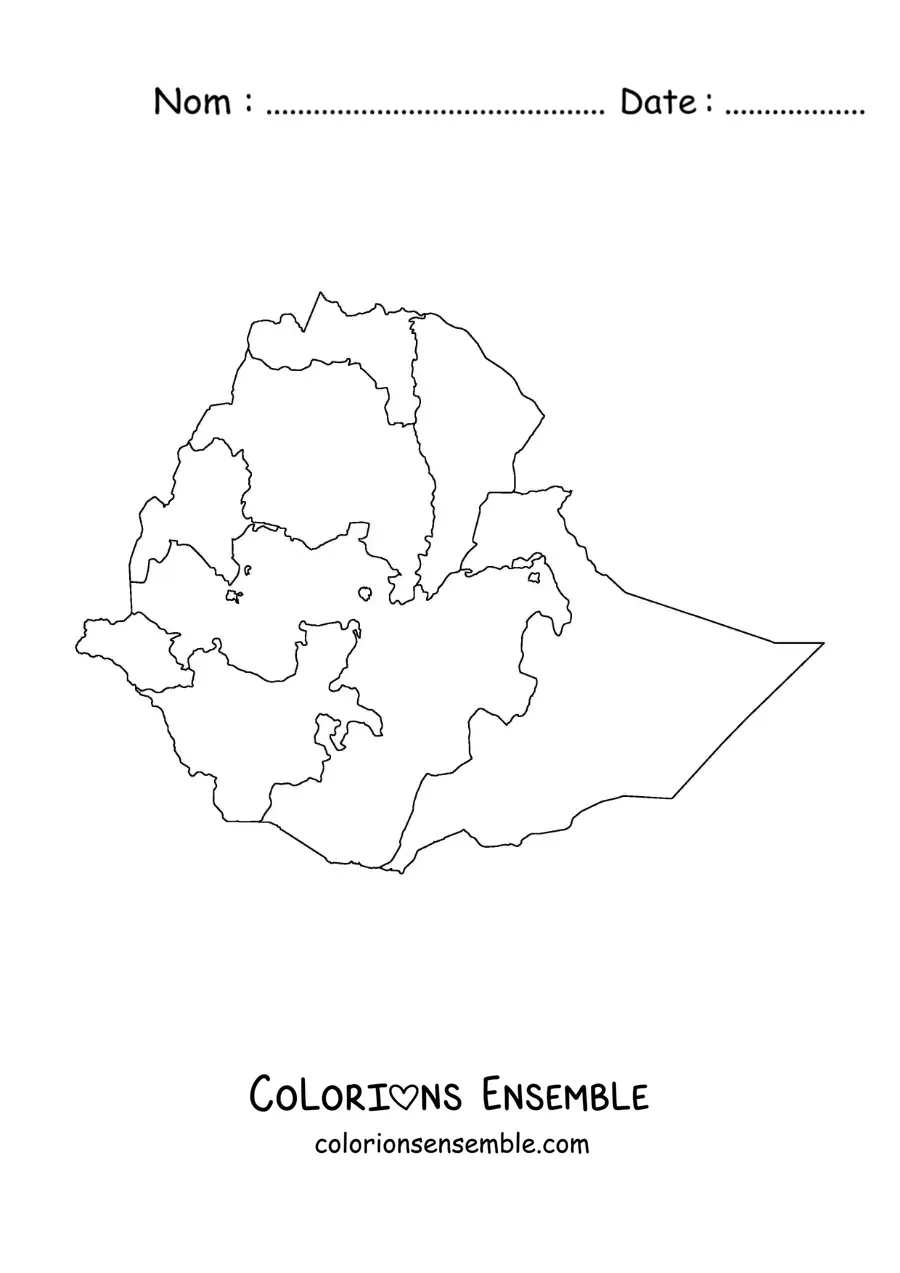 Image à colorier d'une carte politique de l'Éthiopie