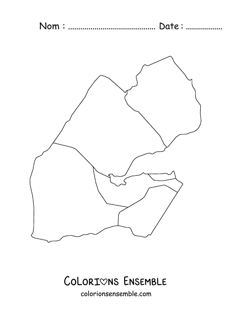 Image à colorier d'une carte politique de Djibouti