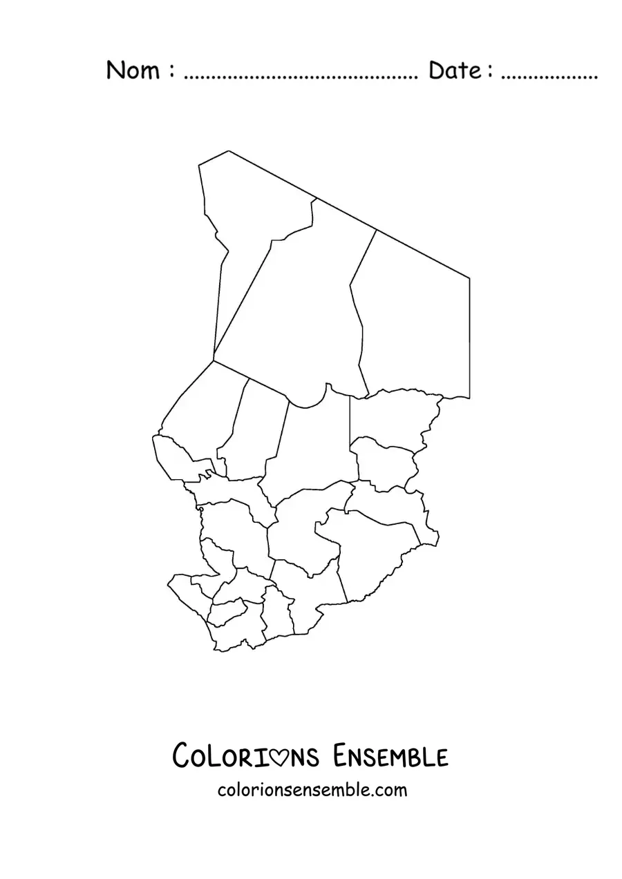 Image à colorier d'une carte politique du Tchad