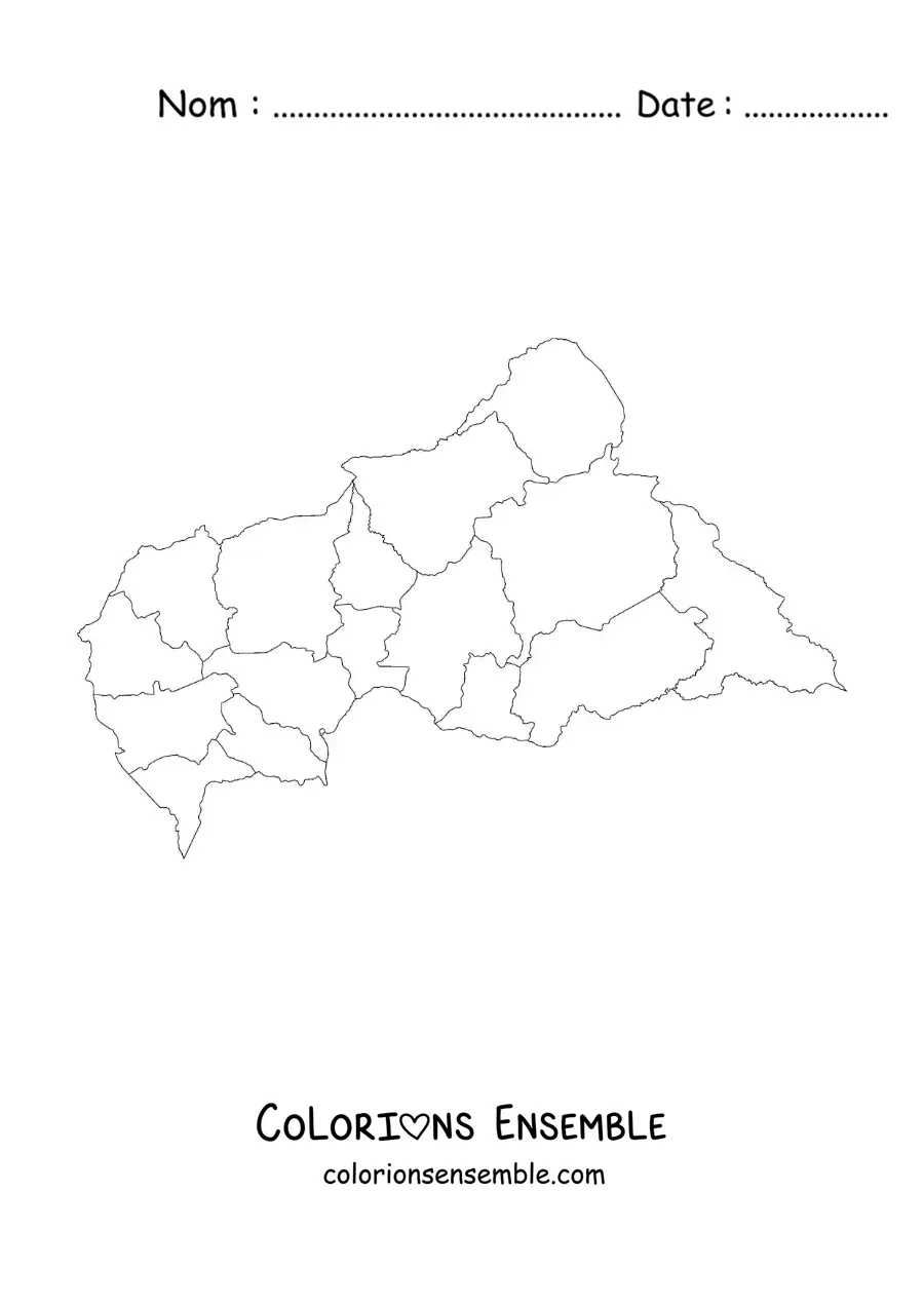 Image à colorier d'une carte politique de la République centrafricaine