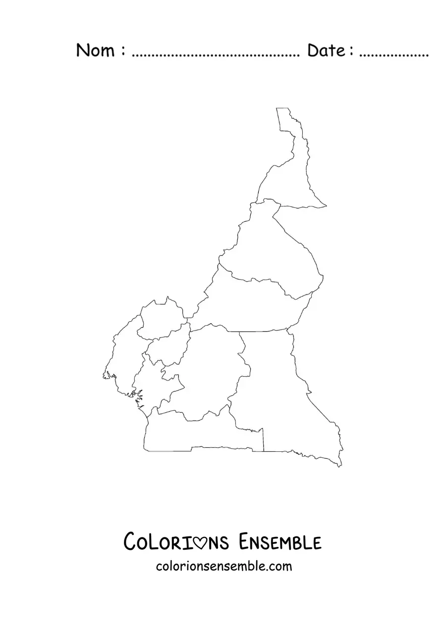 Image à colorier d'une carte politique du Cameroun