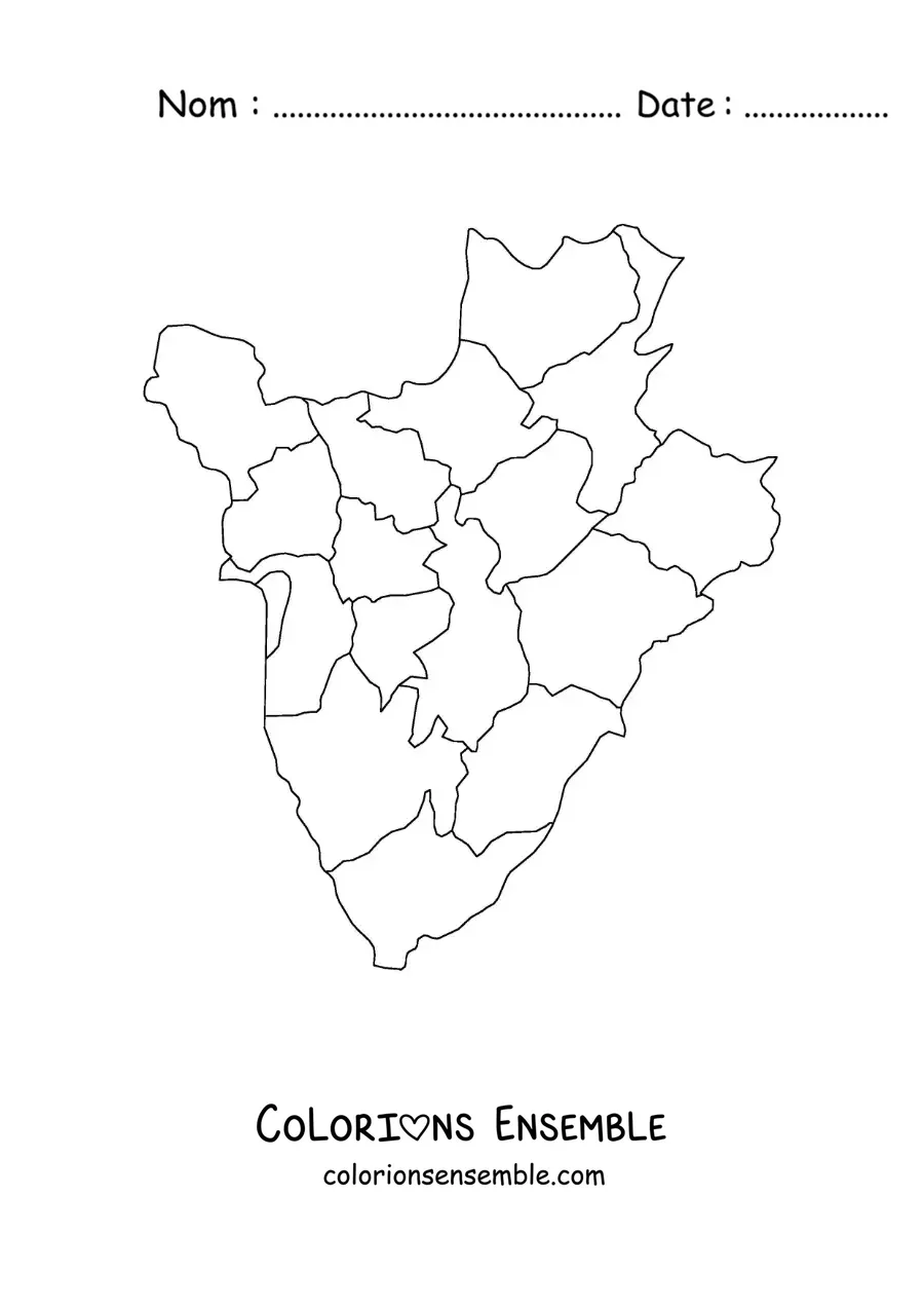 Image à colorier d'une carte politique du Burundi