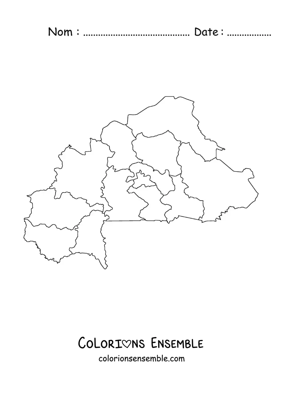 Image à colorier d'une carte politique du Burkina Faso