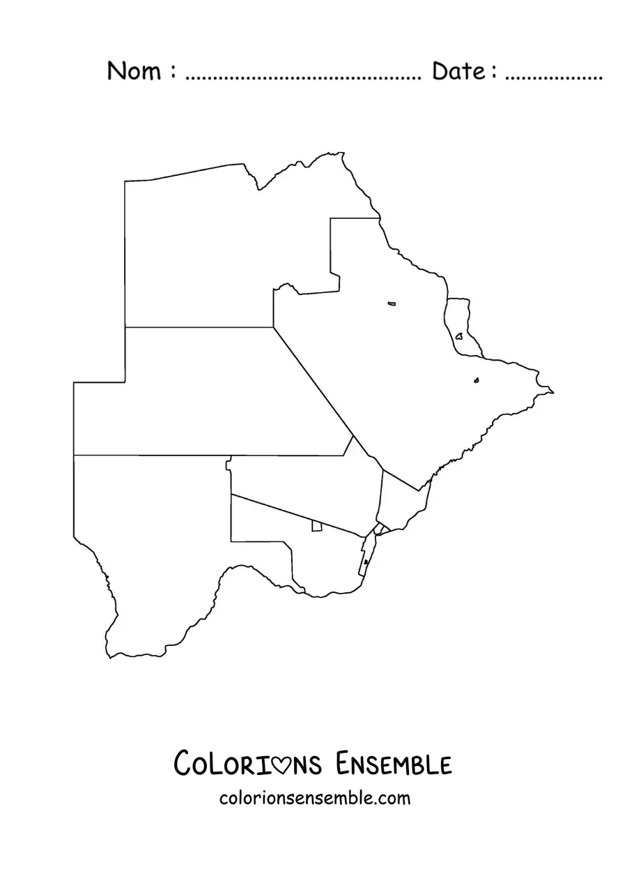 Image à colorier d'une carte politique du Botswana