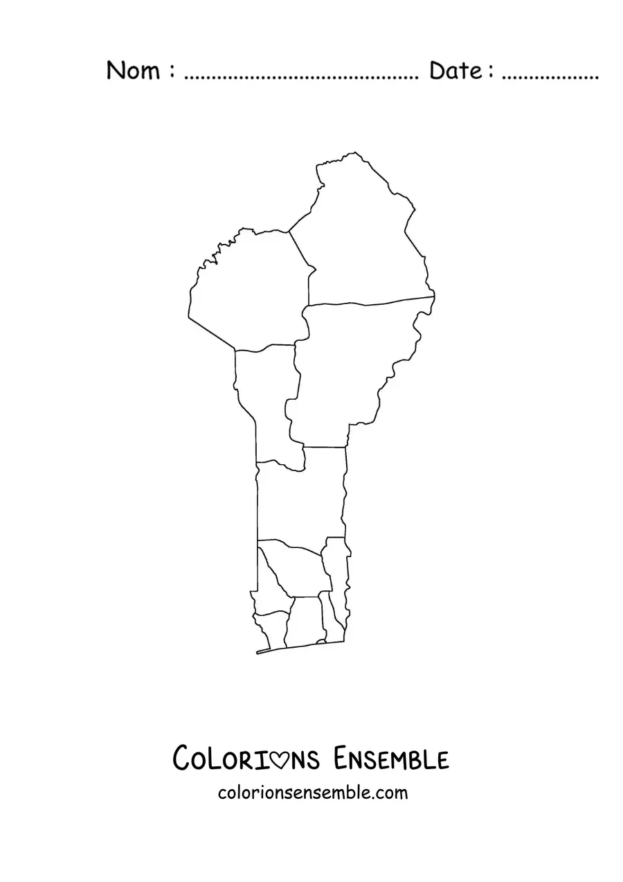 Image à colorier d'une carte politique du Bénin