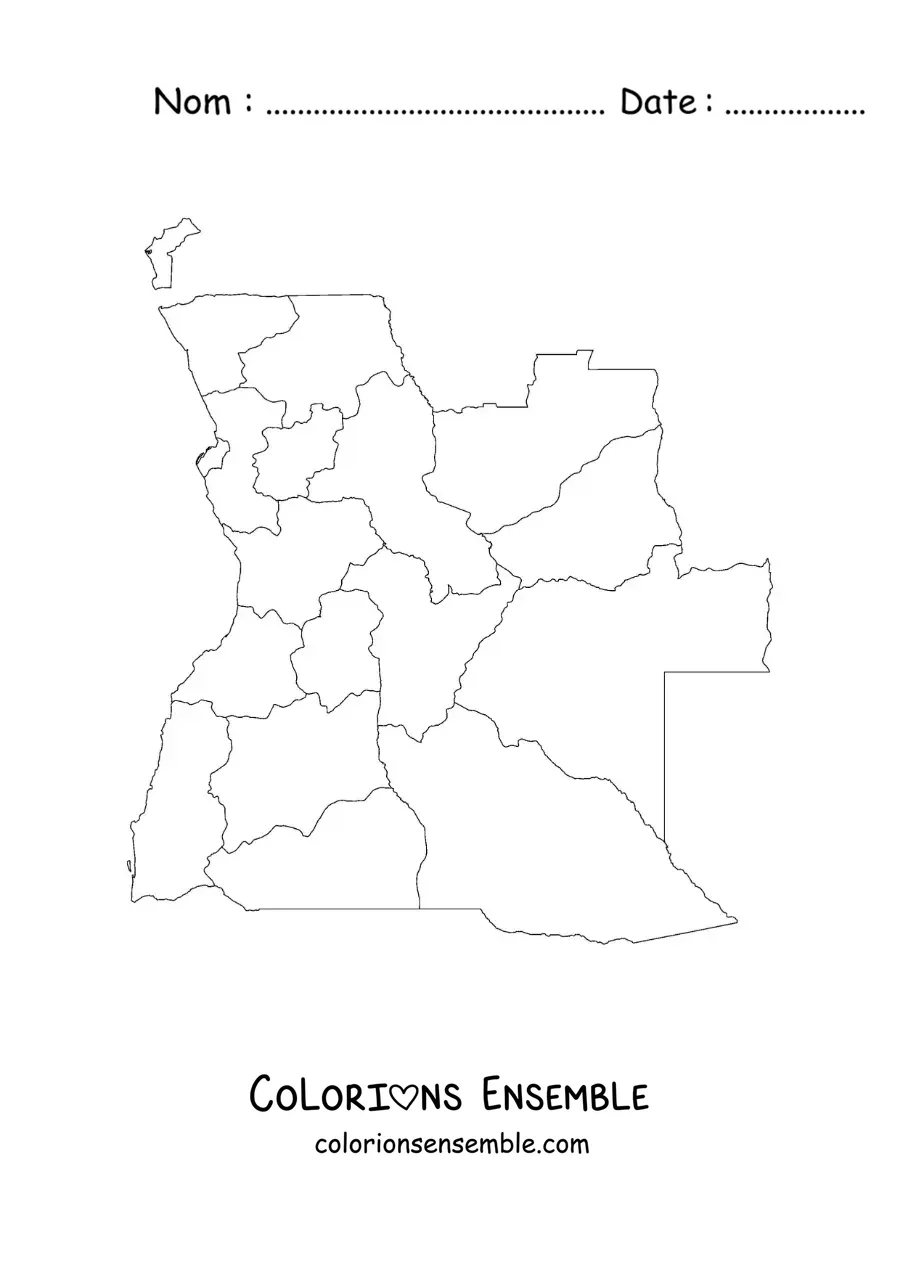 Image à colorier d'une carte politique de l'Angola