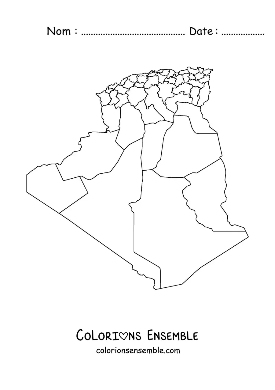 Image à colorier d'une carte politique de l'Algérie