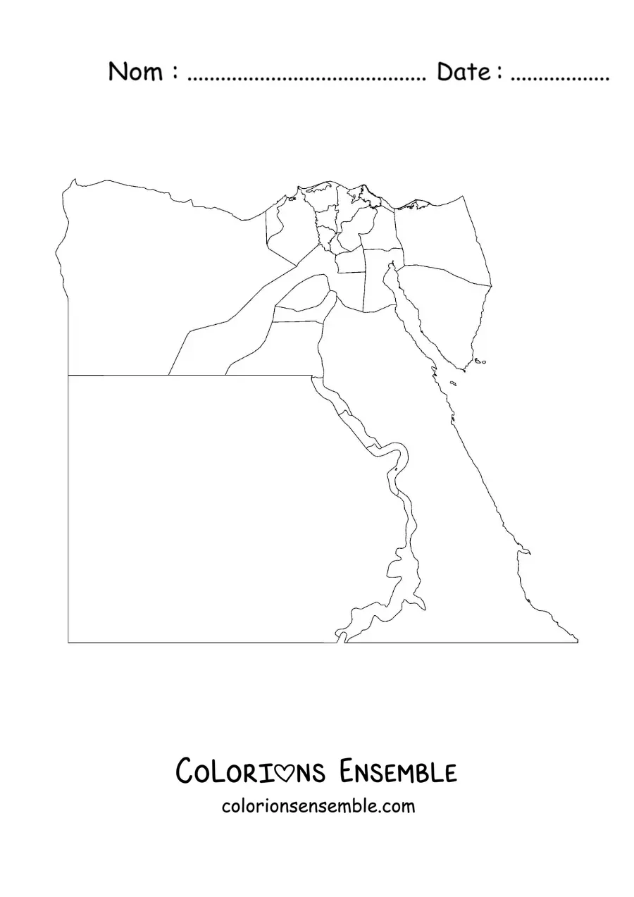 Image à colorier d'une carte politique de l'Égypte
