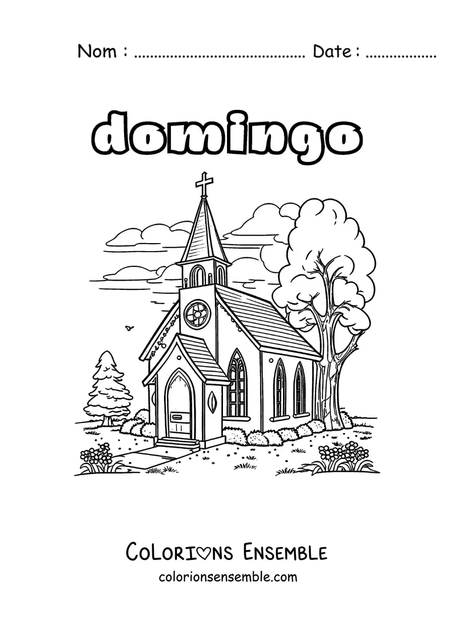 Image à colorier du dimanche avec une église