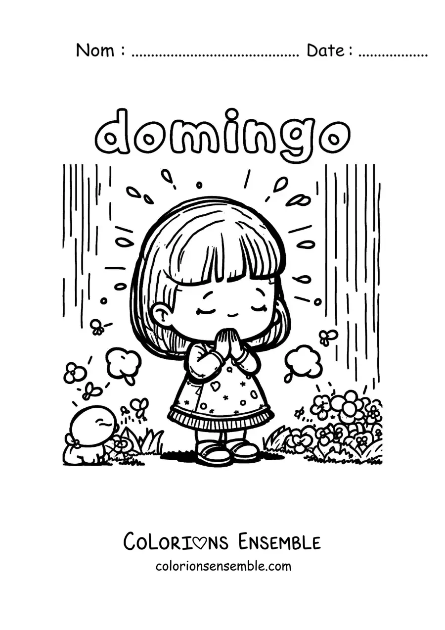 Image à colorier du dimanche avec une fille qui prie