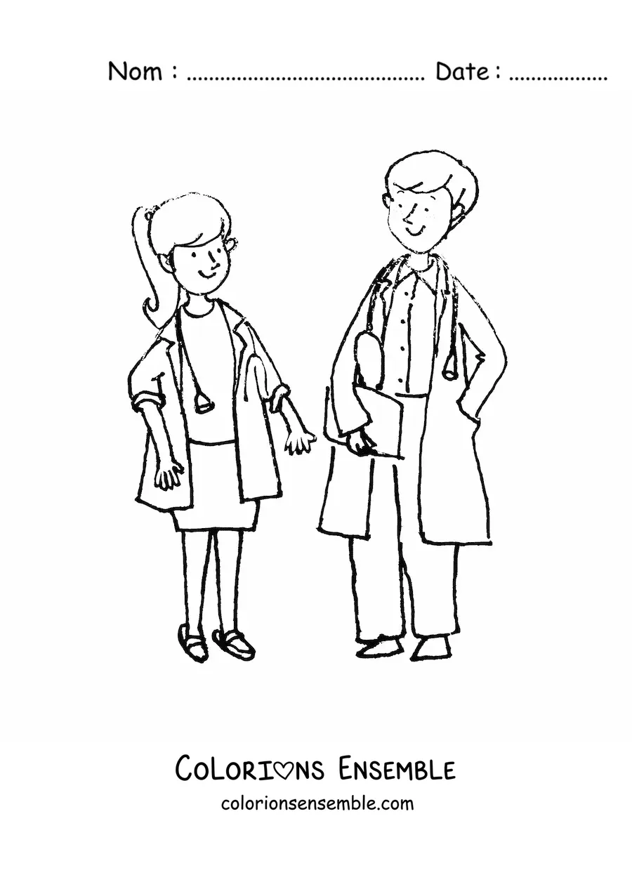 Image à colorier d’un couple de médecins
