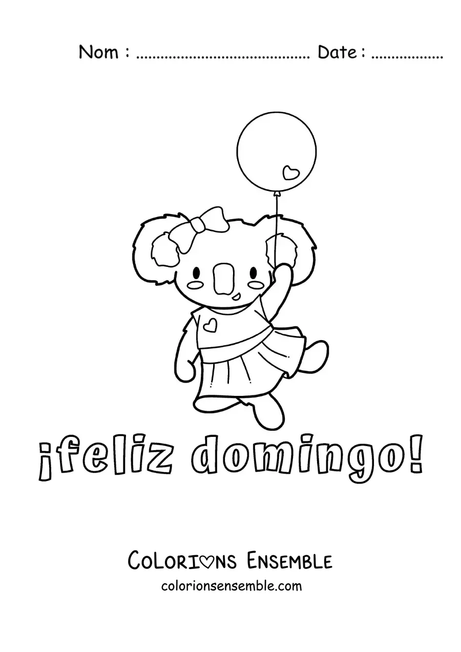 Image à colorier de bon dimanche avec un koala animé