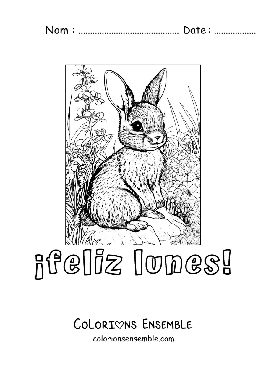 Image à colorier de bon lundi avec un lapin adorable