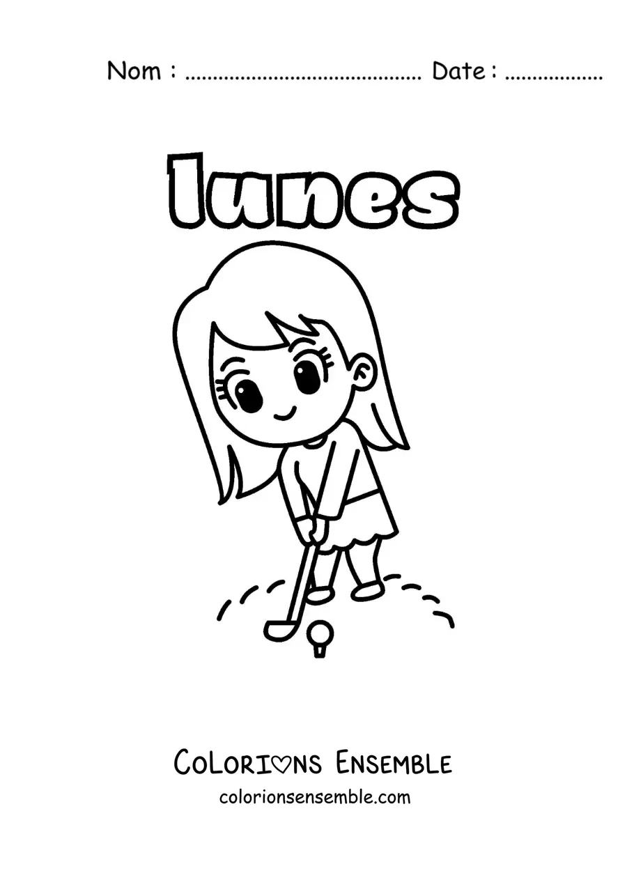 Image à colorier du lundi avec une fille qui joue au golf