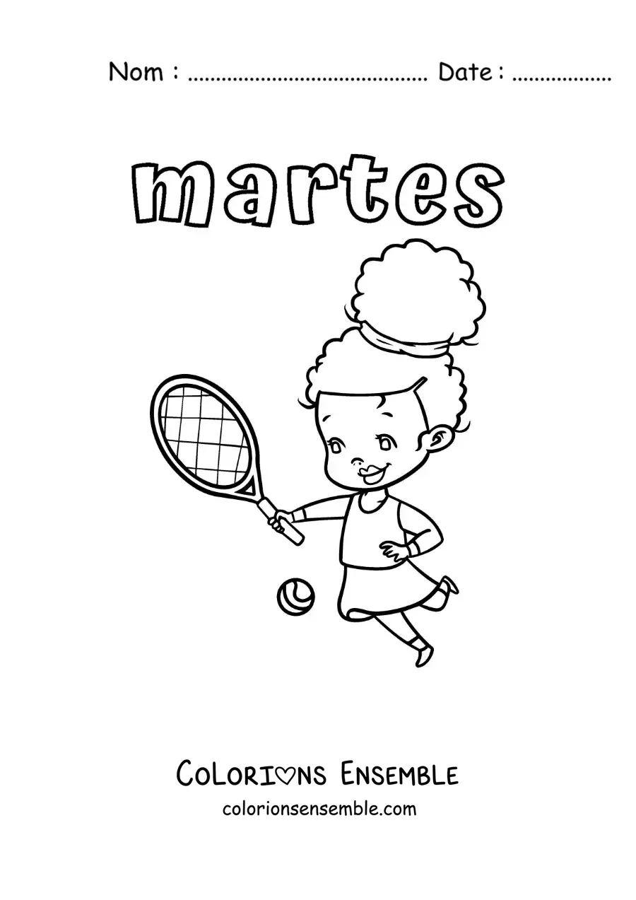 Image à colorier du mardi avec une fille qui joue au tennis