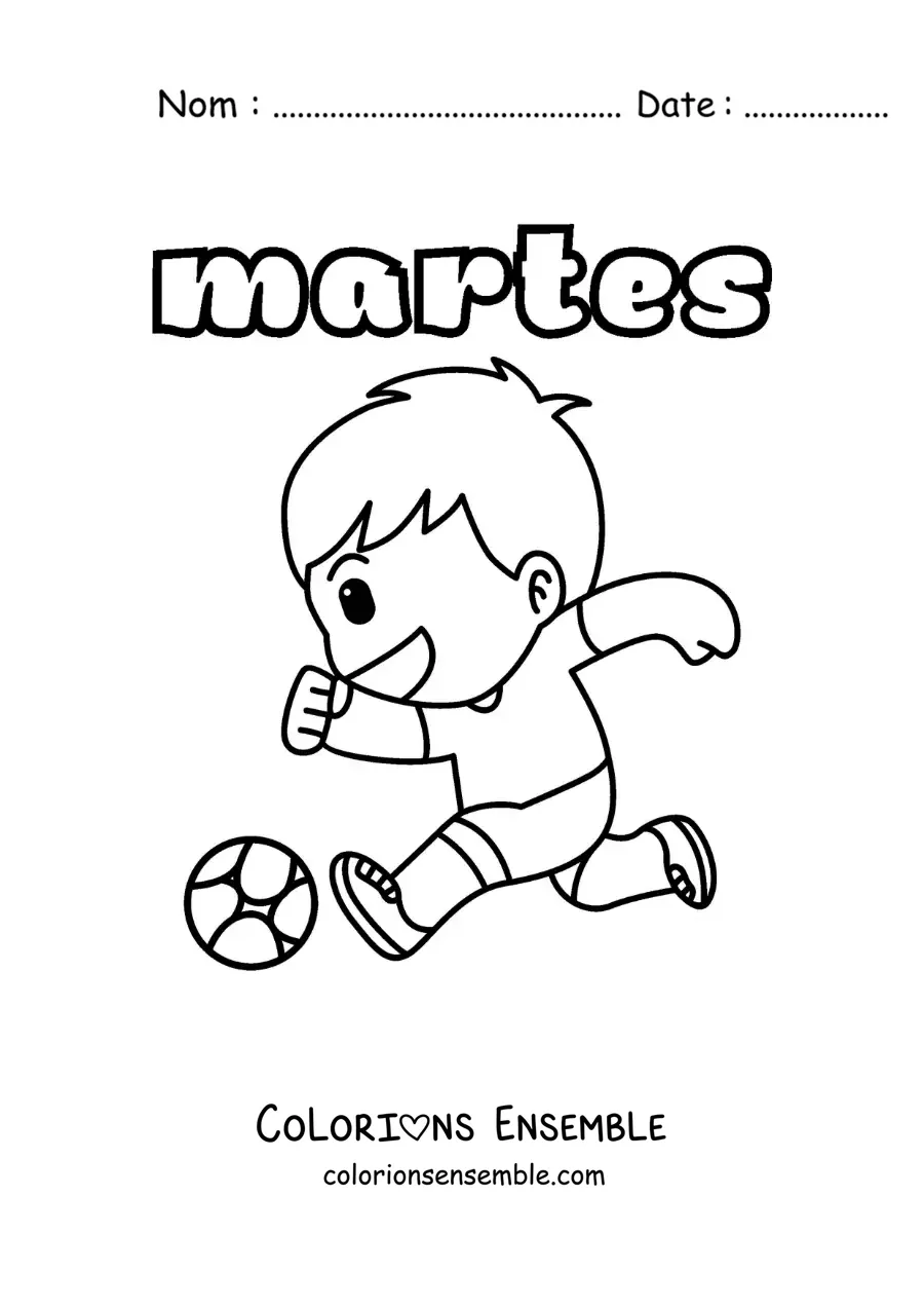 Image à colorier du mardi avec un garçon qui joue au football