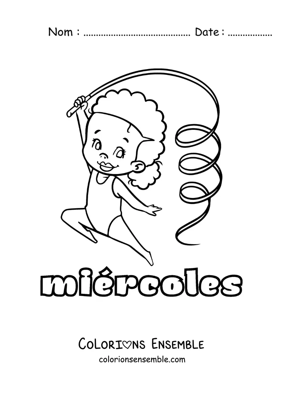 Image à colorier du mercredi avec une fille qui fait de la gymnastique