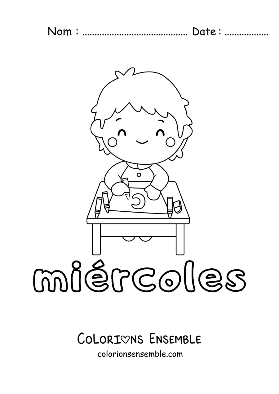 Image à colorier du mercredi avec un garçon qui étudie en classe
