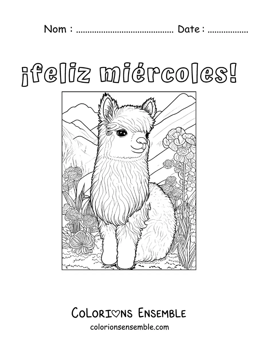 Image à colorier de bon mercredi avec un animal kawaii