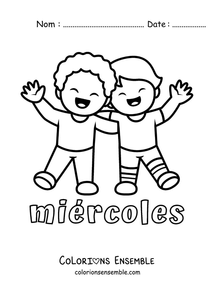 Image à colorier du mercredi avec deux amis qui se serrent dans les bras