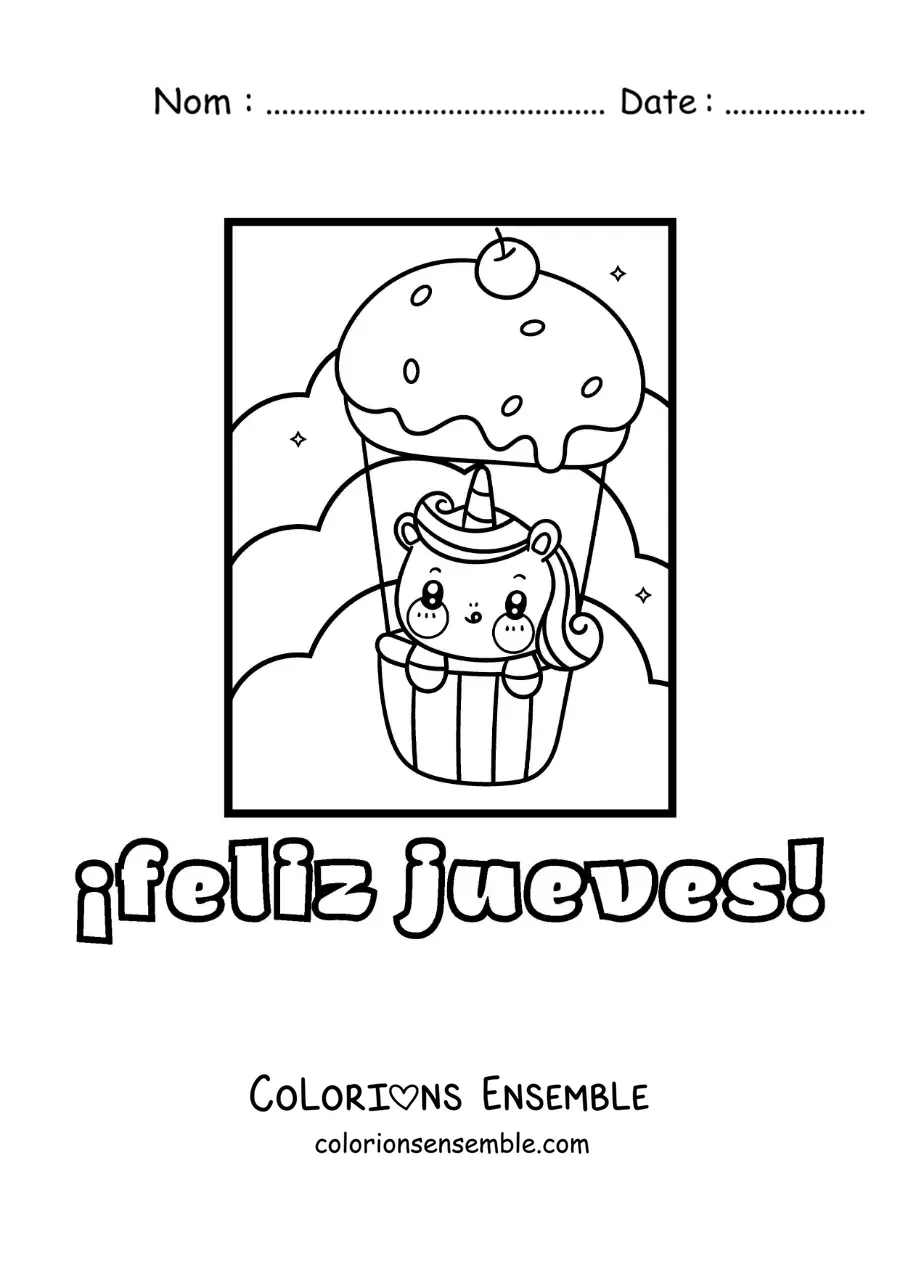 Image à colorier de bon jeudi avec une licorne animée adorable