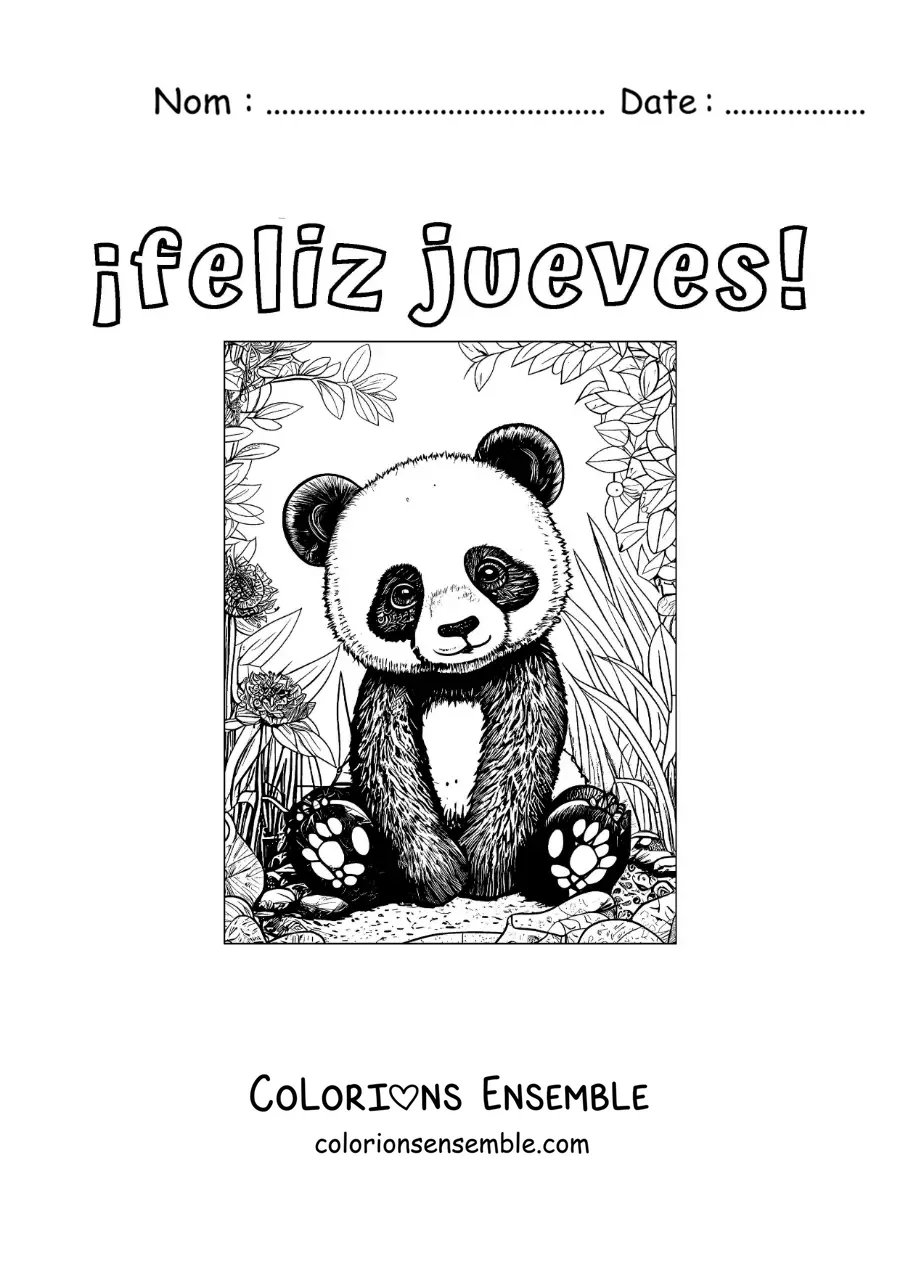 Image à colorier de bon jeudi avec un panda kawaii
