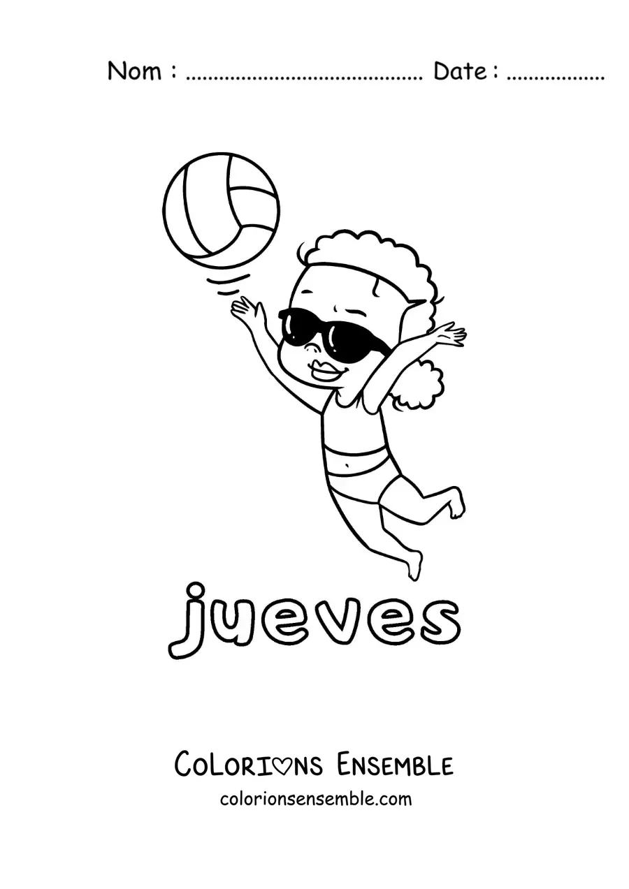 Image à colorier du jeudi avec une fille qui joue au volley