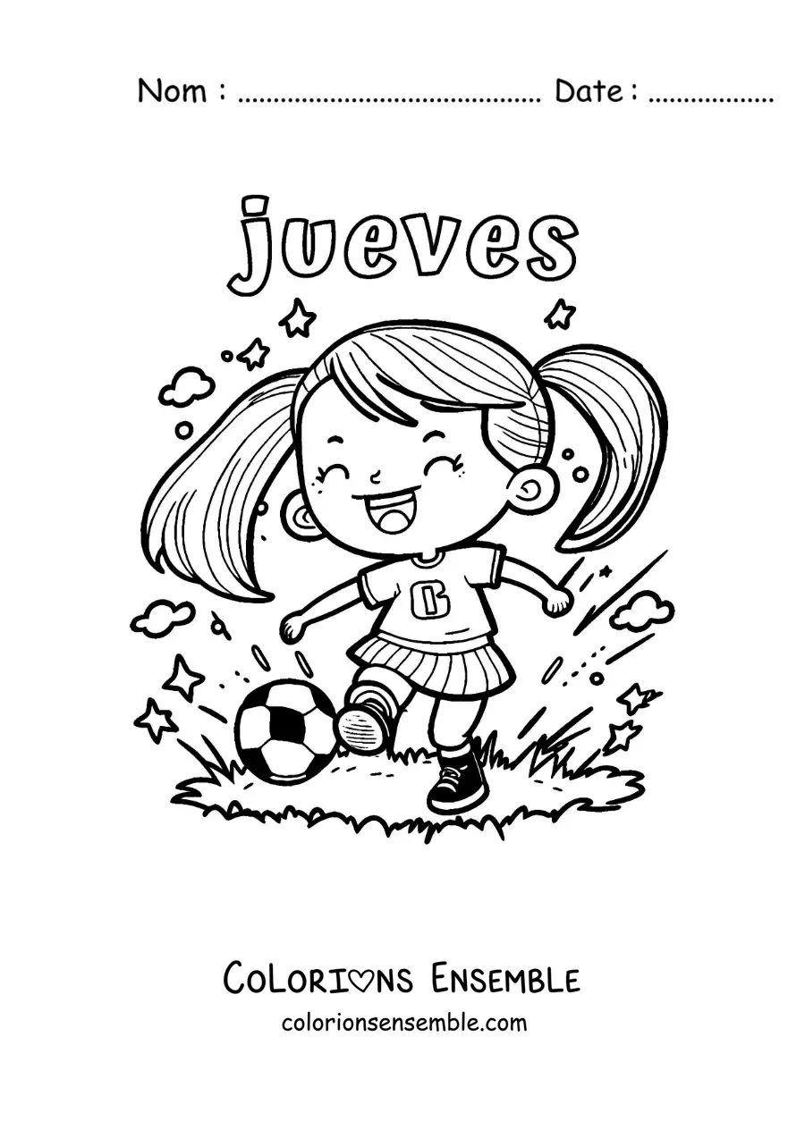 Image à colorier du jeudi avec une fille qui joue au football