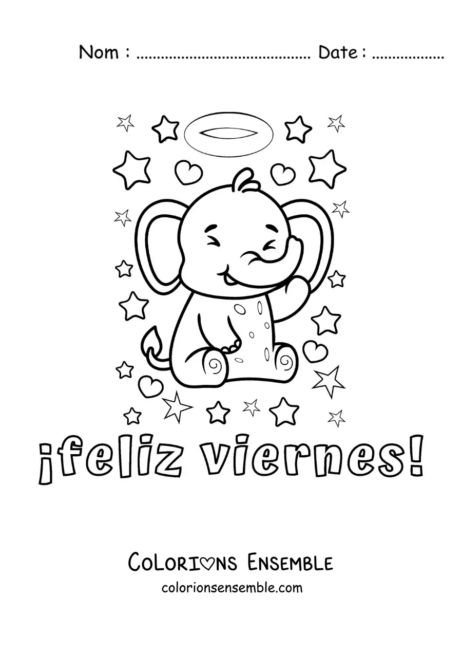 Image à colorier de bon vendredi avec un éléphant animé adorable
