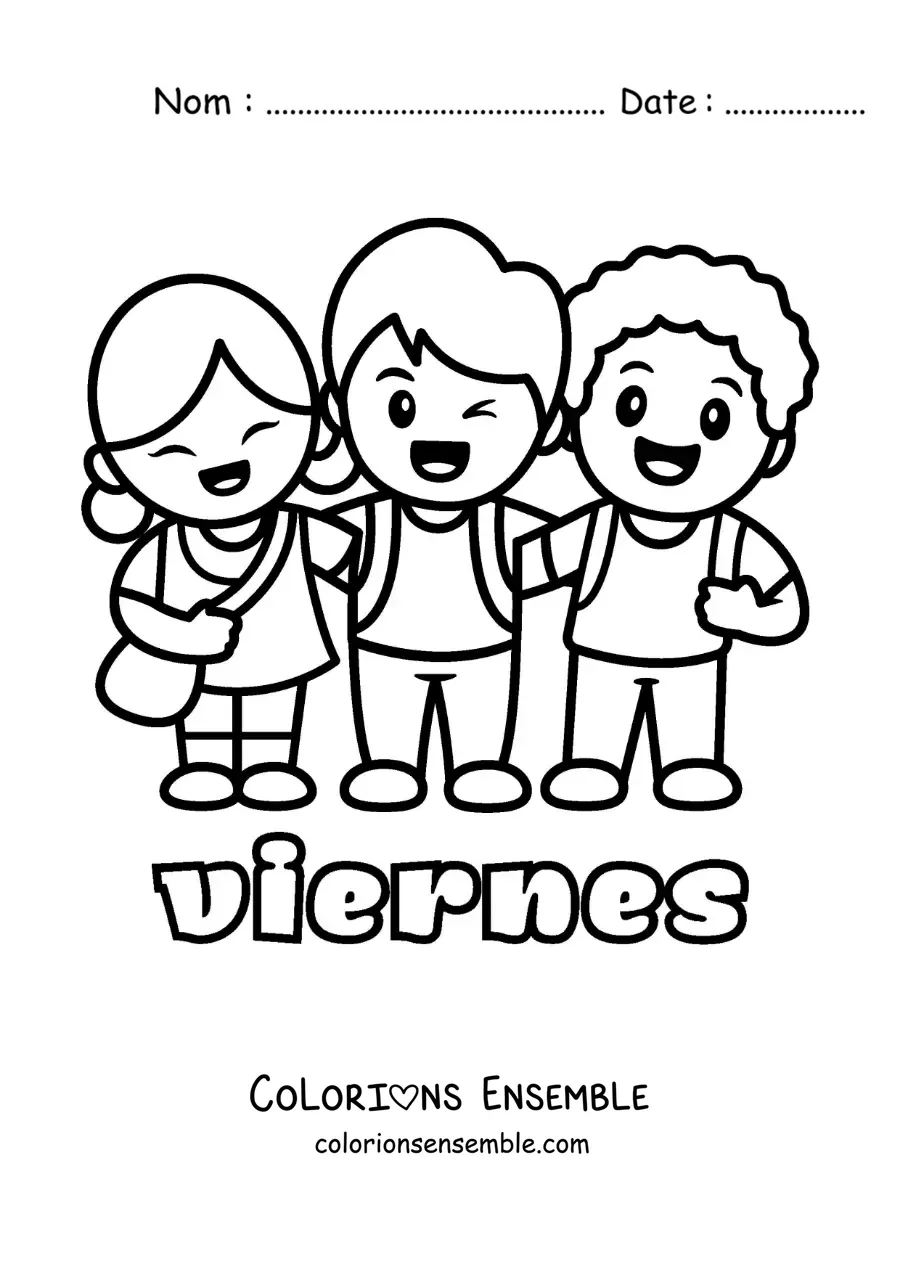 Image à colorier du vendredi avec un groupe d'amis à la récréation
