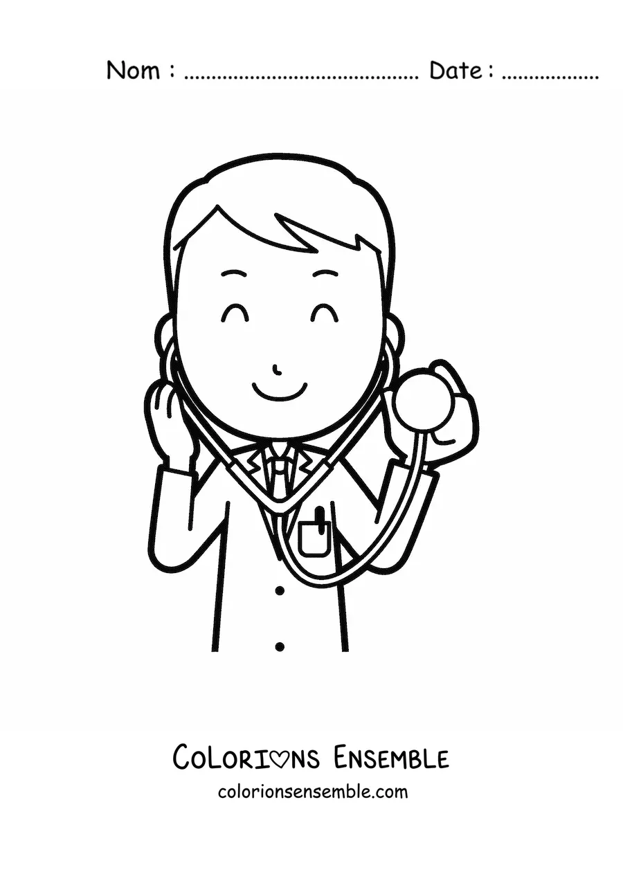 Image à colorier d’un médecin en train d’ausculter