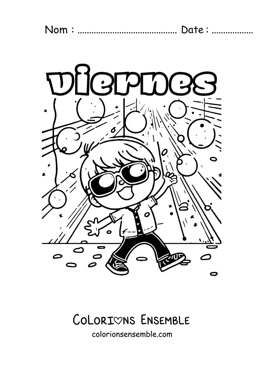 Image à colorier du vendredi avec un garçon qui danse à une fête