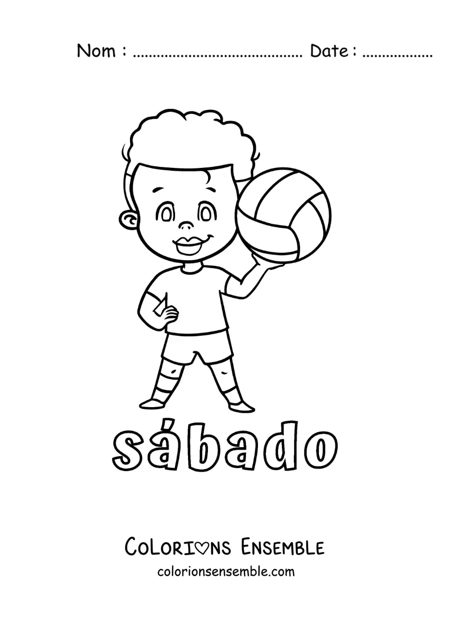 Image à colorier du samedi avec un garçon qui joue au volley